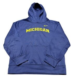 Nike Michigan Wolverines Therma-FIT Hoodie Navy Blue Yellow Kids Large L Youth